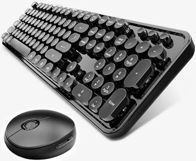 Main image of STIVIC Wireless Keyboard and Mouse Combo, Retro Style Keyboard with Round Keycaps, 2.4GHz Dropout-Free Connection Mouse with 3 Adjustable DPI for Windows Notebook PC (Black)