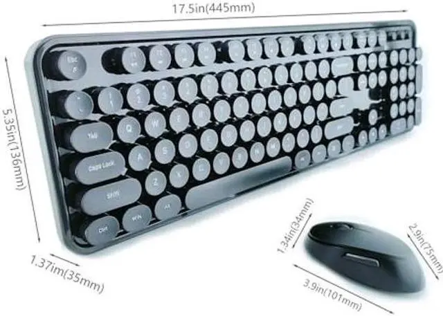Alt view image 2 of 5 - STIVIC Wireless Keyboard and Mouse Combo, Retro Style Keyboard with Round Keycaps, 2.4GHz Dropout-Free Connection Mouse with 3 Adjustable DPI for Windows Notebook PC (Black)