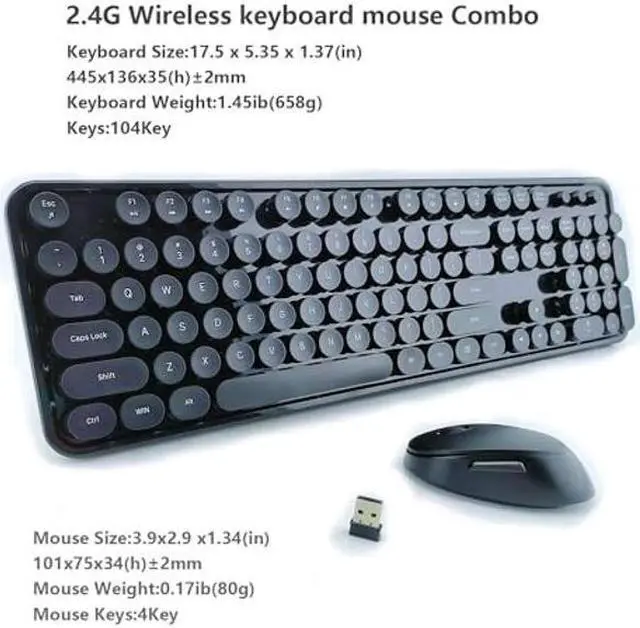 Alt view image 4 of 5 - STIVIC Wireless Keyboard and Mouse Combo, Retro Style Keyboard with Round Keycaps, 2.4GHz Dropout-Free Connection Mouse with 3 Adjustable DPI for Windows Notebook PC (Black)