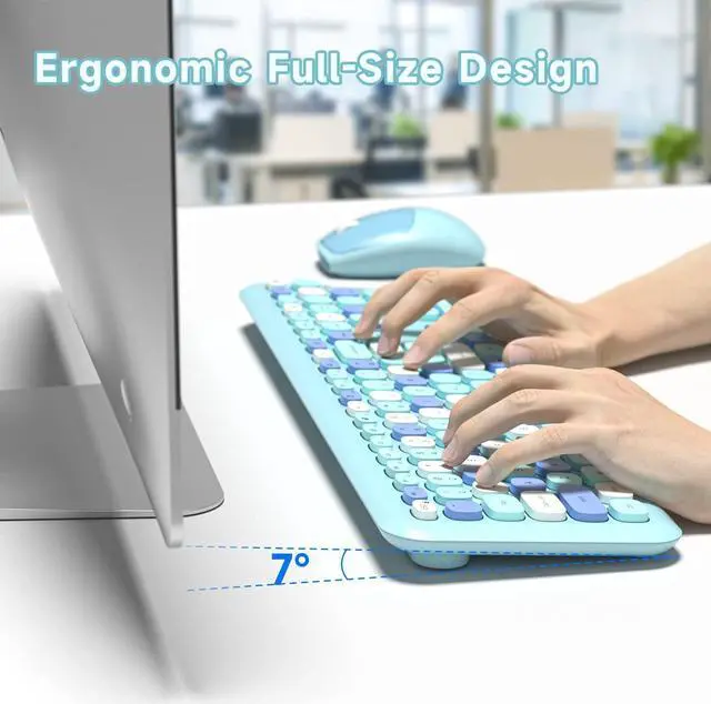 Alt view image 4 of 5 - Dilter Wireless Keyboard and Mouse Combo, 2.4G Slim Full-Sized Office Keyboard and Mouse for PC Computer Desktop Laptops Windows (Blue Colorful)