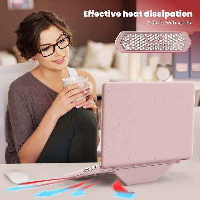 Alt view image 4 of 5 - Batianda Premium PU Leather Protective Case for New MacBook Pro 14-inch 2024 M4 2023 2021 Release M3 M2 Pro Max Chip Elegant PU Leather with Foldable Stand, Full Protection with Ventilation, Pink