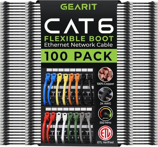 Main image of GEARit Cat6 Cable 0.5 ft 6 in (100-Pack) - Cat6 Ethernet Cable, Cat 6 Ethernet Cable, Cat6 Patch Cable, Cat 6 Patch Cable, Cat 6 Cable, Network Cable, Internet Cable - Black 0.5 Feet