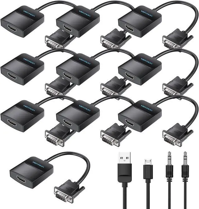 Main image of VENTION 10 Pack-1080P Video Dongle Adaptador Converter with Audio Cable (0.5FT), Male to Female for PC, Monitor, HDTV (Note: VGA to HDMI Only, Not Bi-Directional)