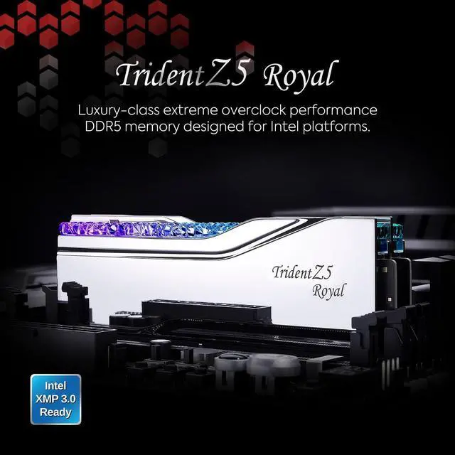 Alt view image 2 of 5 - G.SKILL Trident Z5 Royal Series (Intel XMP 3.0) DDR5 RAM 32GB (2x16GB) 6400MT/s CL30-39-39-102 1.40V Desktop Computer Memory UDIMM - Silver (F5-6400J3039G16GX2-TR5S)
