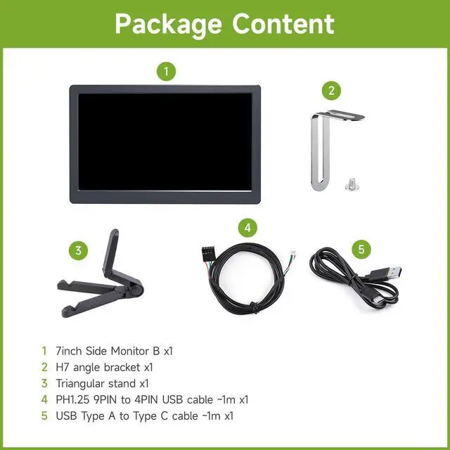 Alt view image 2 of 5 - waveshare 7inch IPS Side Monitor, Extended Monitor Windows 7/8/10/11, 1024x600 IPS Display Panel, Supports Horizontal and Vertical Flip, Up to 170° Viewing Angle, USB One-Cable Connection, Black