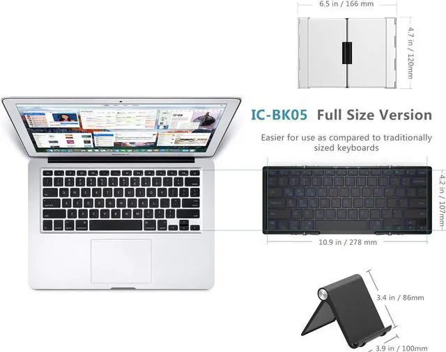 Alt view image 4 of 5 - iClever BK05 Bluetooth Keyboard with 3-Color Backlight, Bluetooth 5.1 Multi-Device Foldable Keyboard with Aluminum Alloy Base for iOS Windows Android Tablets, Smartphones, Laptops, PC and More