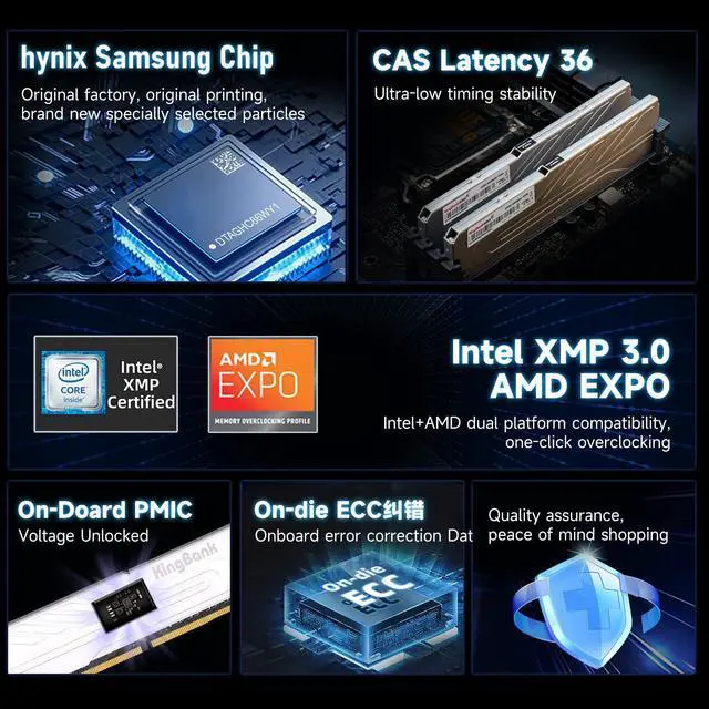 Alt view image 3 of 5 - KingBank Computer Desktop Memory Ram DDR5 16GB(2x8GB) 6000MT/s CL36 1.35V Overclocking XMP 3.0 & AMD Expo with Heatsink for PC Gaming/Office/PS,Silver