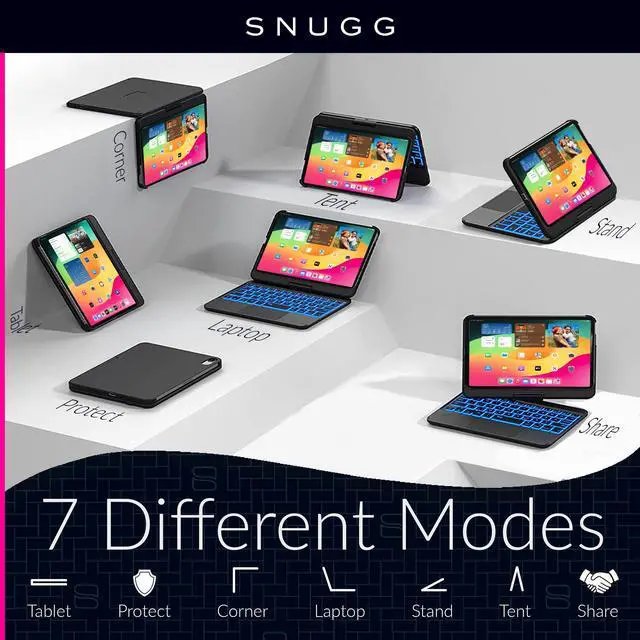 Alt view image 5 of 5 - Snugg iPad Air 11 Inch Case Keyboard, Backlit Trackpad iPad Air Keyboard Case 360 Degree Rotatable - Black
