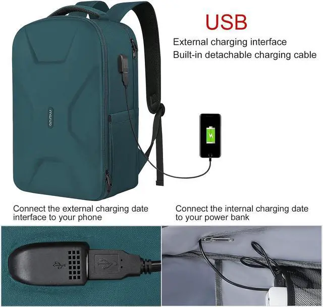 Alt view image 2 of 4 - MOSISO 15.6-16 inch 35L Laptop Backpack with USB Charging Port for Women Men, Waterproof Hardshell Travel Business Computer Bag, Anti-Theft Daypack with Luggage Strap, Teal Green