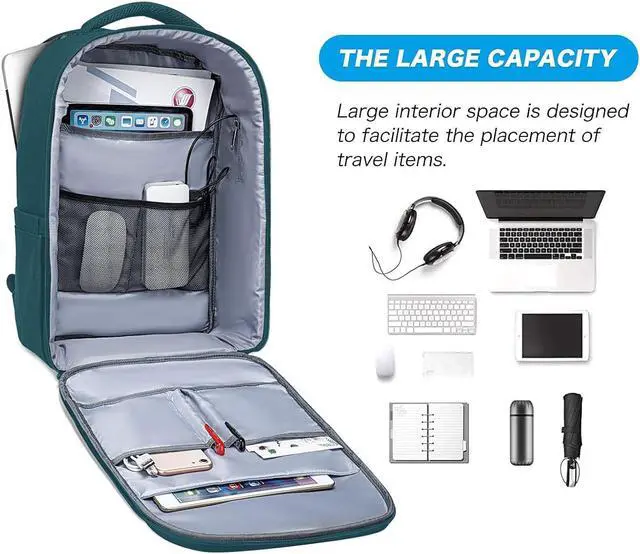 Alt view image 3 of 4 - MOSISO 15.6-16 inch 35L Laptop Backpack with USB Charging Port for Women Men, Waterproof Hardshell Travel Business Computer Bag, Anti-Theft Daypack with Luggage Strap, Teal Green