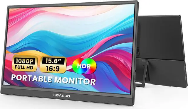 Alt view image 2 of 5 - BIGASUO Portable Monitor 15.6'' FHD 1080P USB-C HDMI Travel Laptop Monitor + Protective Laptop Sleeve with Pocket Zipper, Grey
