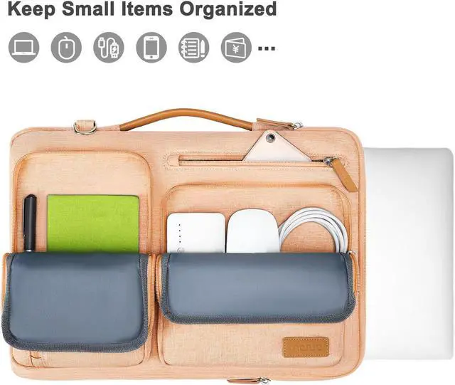 Alt view image 2 of 5 - MOSISO 360 Protective Laptop Shoulder Bag,13-13.3 inch Computer Bags Compatible with MacBook, HP, Dell, Lenovo, Asus Notebook,Side Open Messenger Bag with 4 Zipper Pockets, Pastel Orange