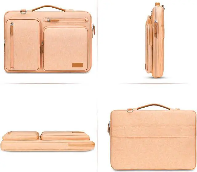 Alt view image 5 of 5 - MOSISO 360 Protective Laptop Shoulder Bag,13-13.3 inch Computer Bags Compatible with MacBook, HP, Dell, Lenovo, Asus Notebook,Side Open Messenger Bag with 4 Zipper Pockets, Pastel Orange