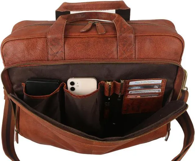 Alt view image 3 of 5 - Leather briefcase 18 Inch Laptop Messenger Bags for Men and Women Best Office briefcase Satchel Bag (Wash Tan)