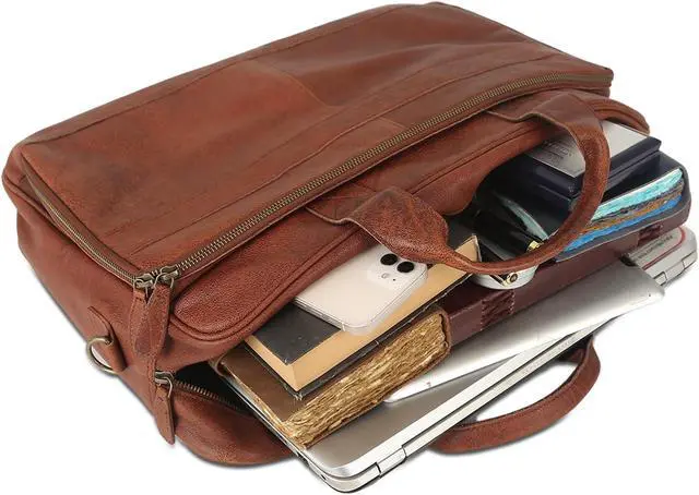Alt view image 4 of 5 - Leather briefcase 18 Inch Laptop Messenger Bags for Men and Women Best Office briefcase Satchel Bag (Wash Tan)