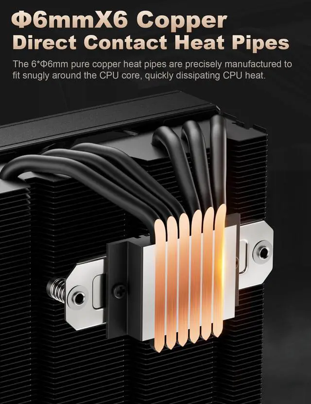 Alt view image 3 of 5 - upHere Low Profile CPU Cooler Ph6mm*6 Low Profile Cooler 120mm Fan Low Profile CPU Cooler AM4 Compatible with AM5/Intel LGA 2011/2066(X79/X99)/1851/1700/1200/1150/1121/1155/1156/1366/1356/AM3/AM2/AM3+