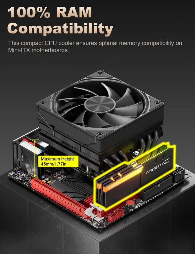 Alt view image 4 of 5 - upHere Low Profile CPU Cooler Ph6mm*6 Low Profile Cooler 120mm Fan Low Profile CPU Cooler AM4 Compatible with AM5/Intel LGA 2011/2066(X79/X99)/1851/1700/1200/1150/1121/1155/1156/1366/1356/AM3/AM2/AM3+