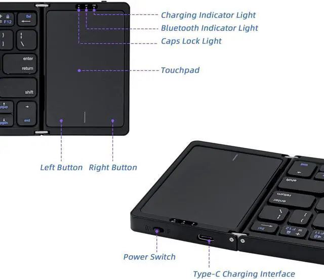 Alt view image 4 of 5 - Mcbazel Foldable Wireless Keyboard with Trackpad, BT 5.1 Rechargeable Multi-Device Mini Keyboard for iOS/Android/Windows, Upgraded Version for Tablet Laptop and PC  Black