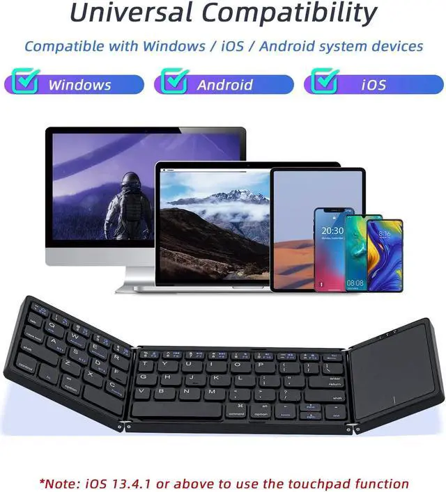 Alt view image 2 of 5 - Mcbazel Foldable Wireless Keyboard with Trackpad, BT 5.1 Rechargeable Multi-Device Mini Keyboard for iOS/Android/Windows, Upgraded Version for Tablet Laptop and PC  Black