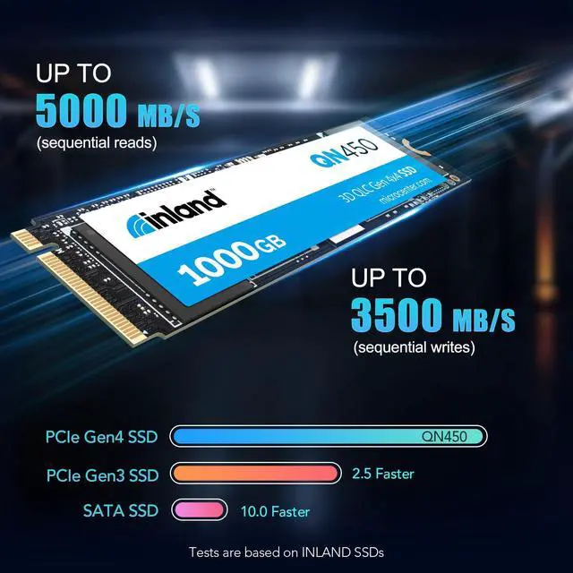 Alt view image 2 of 5 - INLAND QN450 SSD 1000GB M.2 2280 NVMe SSD- PCIe 4.0 Gen4x4, Up to 5,000 MB/s - Internal Solid State Drive