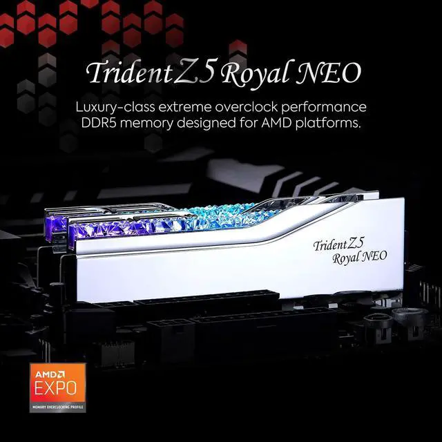 Alt view image 2 of 5 - G.SKILL Trident Z5 Royal Neo Series (AMD Expo) DDR5 RAM 48GB (2x24GB) 8000MT/s CL40-48-48-128 1.40V Desktop Computer Memory UDIMM - Silver (F5-8000J4048G24GX2-TR5NS)