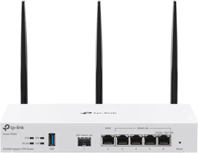 Main image of TP-Link Festa FR365, AX3000 WiFi 6 VPN Router, Up to 5 Gigabit WAN + 1 USB 3.0 WAN + 1 SFP, Self-Organizing Network, Free Cloud, Load Balance, Mesh, Seamless Roaming, Does not Work with Omada