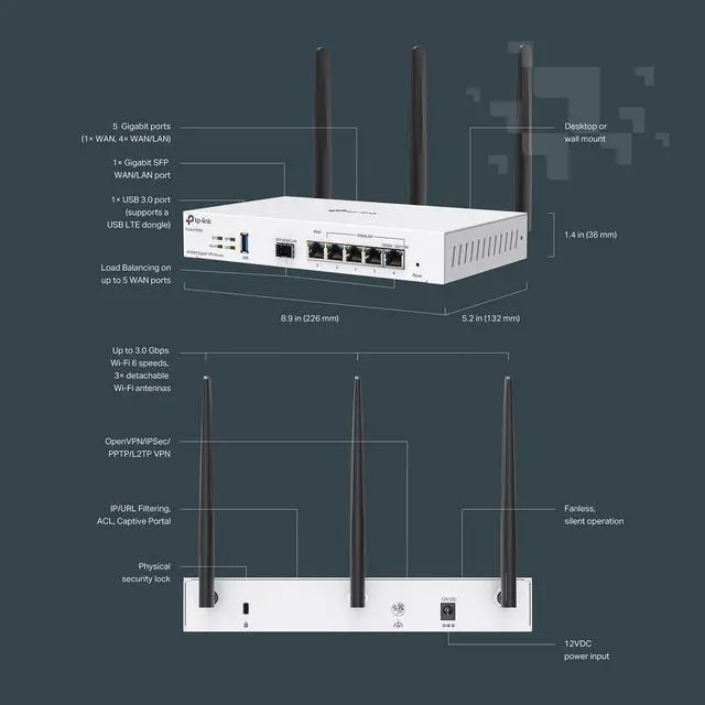 Alt view image 5 of 5 - TP-Link Festa FR365, AX3000 WiFi 6 VPN Router, Up to 5 Gigabit WAN + 1 USB 3.0 WAN + 1 SFP, Self-Organizing Network, Free Cloud, Load Balance, Mesh, Seamless Roaming, Does not Work with Omada