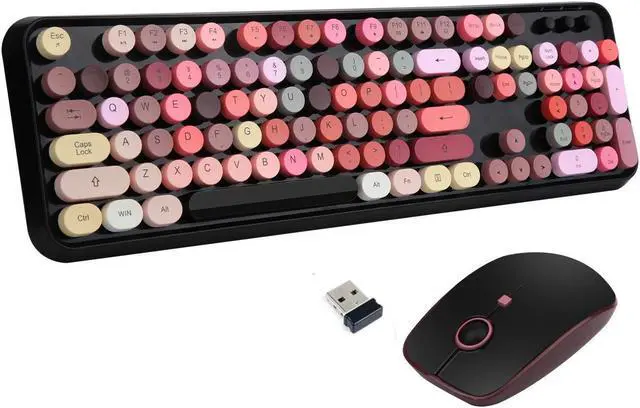 Main image of Letton USB Retro Typewriter Keyboard, Wireless Full Size with 104 Colorful Round Key and Cute Mouse with 3 DPI, 2.4GHz for Office Computer Laptop Mac PC-Black