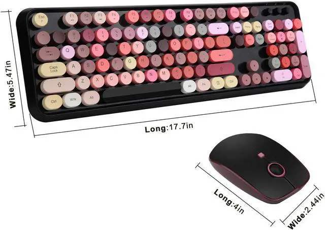 Alt view image 2 of 5 - Letton USB Retro Typewriter Keyboard, Wireless Full Size with 104 Colorful Round Key and Cute Mouse with 3 DPI, 2.4GHz for Office Computer Laptop Mac PC-Black