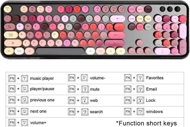 Alt view image 3 of 5 - Letton USB Retro Typewriter Keyboard, Wireless Full Size with 104 Colorful Round Key and Cute Mouse with 3 DPI, 2.4GHz for Office Computer Laptop Mac PC-Black