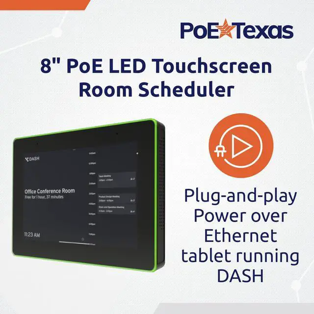 Alt view image 2 of 5 - PoE Texas 8-Inch Touchscreen Conference Room Scheduler Tablet with Power Over Ethernet, USB & Color Changing LED Status Ring - Meeting Room Touch Screen Digital Display - Syncs with Business Calendar
