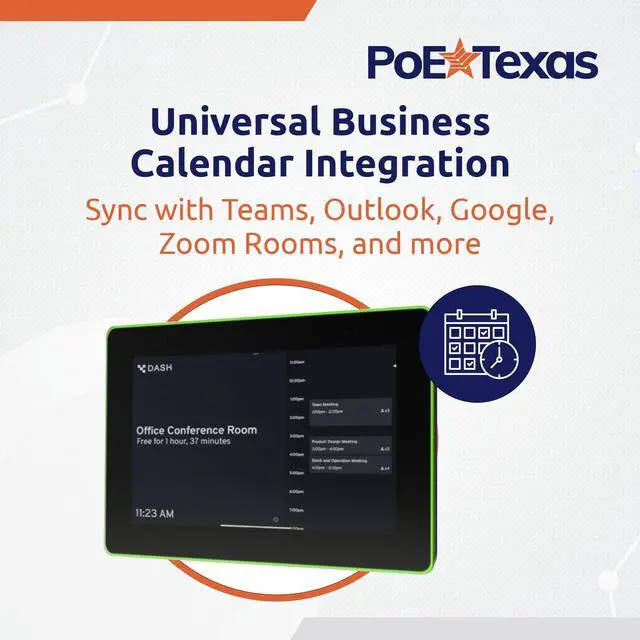 Alt view image 4 of 5 - PoE Texas 8-Inch Touchscreen Conference Room Scheduler Tablet with Power Over Ethernet, USB & Color Changing LED Status Ring - Meeting Room Touch Screen Digital Display - Syncs with Business Calendar