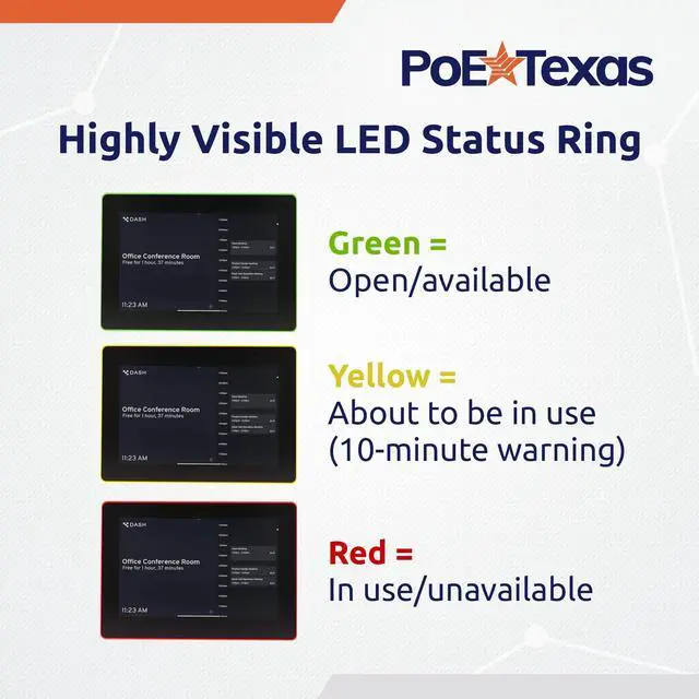Alt view image 5 of 5 - PoE Texas 8-Inch Touchscreen Conference Room Scheduler Tablet with Power Over Ethernet, USB & Color Changing LED Status Ring - Meeting Room Touch Screen Digital Display - Syncs with Business Calendar