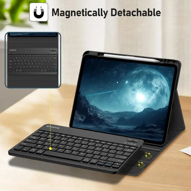 Alt view image 3 of 5 - FINTIE Keyboard Case for iPad Pro 13-inch (M4) 2024 with Pencil Holder - Soft TPU Back Cover with Magnetically Detachable Bluetooth Keyboard, Black