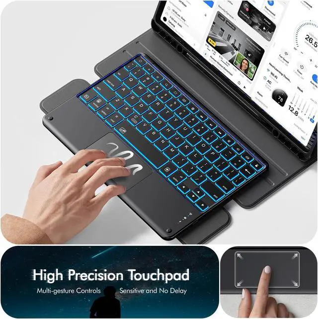 Alt view image 3 of 5 - INFILAND for Galaxy Tab S10+, S9+ Plus/S9 FE+ Plus Keyboard Case, [High Precision Tackpad] 360 Rotating Stand Detachable Magnetic Wireless Keyboard Cover, Light Black