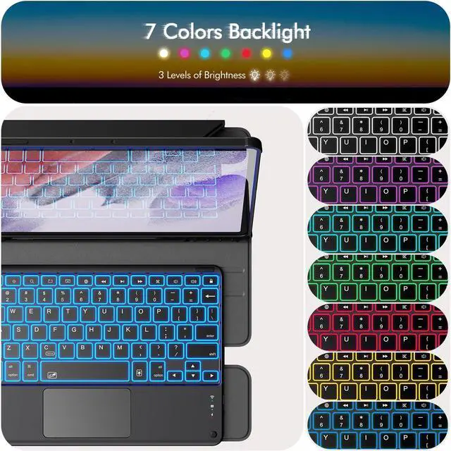 Alt view image 4 of 5 - INFILAND for Galaxy Tab S10+, S9+ Plus/S9 FE+ Plus Keyboard Case, [High Precision Tackpad] 360 Rotating Stand Detachable Magnetic Wireless Keyboard Cover, Light Black