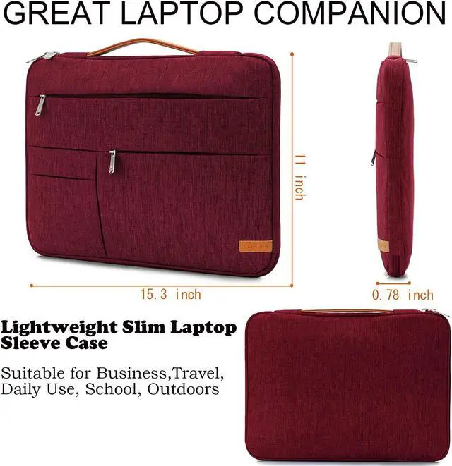 Alt view image 2 of 5 - KINGSLONG 16 inch Laptop Sleeve Bag, Slim Lightweight Multiple Pockets Computer Cover Notebook Ultrabooks Carrying Case fit for Acer Asus Dell Lenovo HP Toshiba, Red