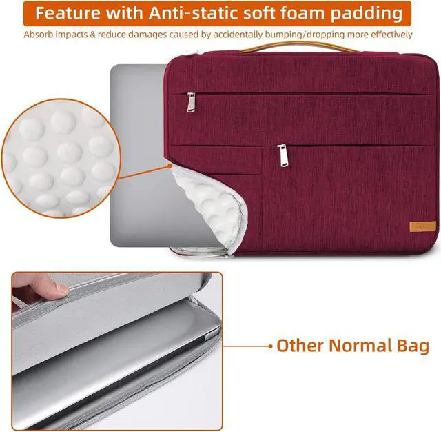 Alt view image 3 of 5 - KINGSLONG 16 inch Laptop Sleeve Bag, Slim Lightweight Multiple Pockets Computer Cover Notebook Ultrabooks Carrying Case fit for Acer Asus Dell Lenovo HP Toshiba, Red