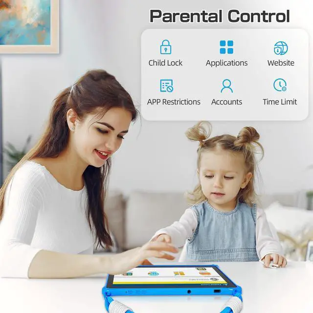 Alt view image 5 of 5 - PRITOM 10 inch Kids Tablets Android 13, Tablet with Lanyard 64GB, Quad-Core, HD IPS Display, WiFi, Dual Camera, Toddler Tablet for Kids Age 3+ (Blue)