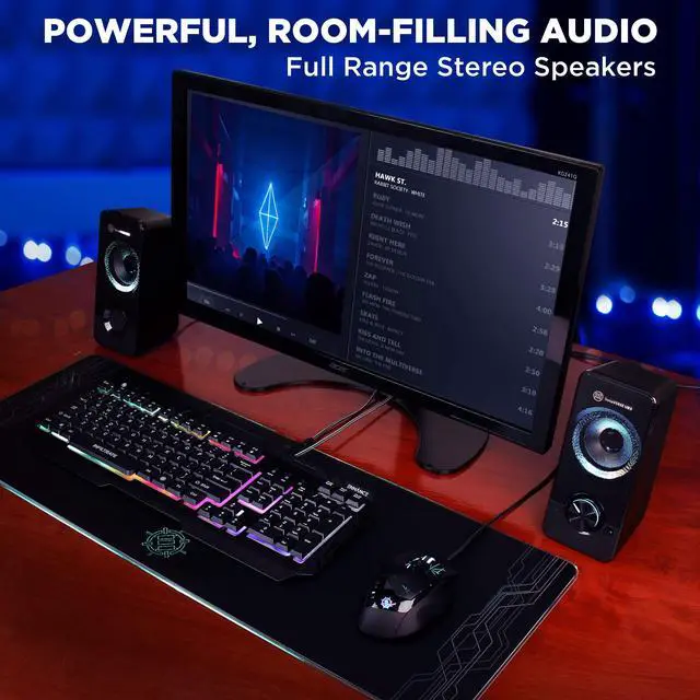 Alt view image 3 of 5 - GOgroove UB3 Computer Speakers for Desktop and Laptop - Monitor Speakers with Loud Bass, 2.5 Inch XL Drivers for 12W of Power, Built-in Headphone and AUX Input Ports, Computer Speakers for Desktop PC