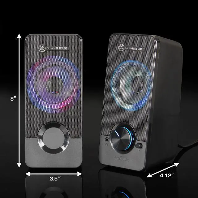 Alt view image 4 of 5 - GOgroove UB3 Computer Speakers for Desktop and Laptop - Monitor Speakers with Loud Bass, 2.5 Inch XL Drivers for 12W of Power, Built-in Headphone and AUX Input Ports, Computer Speakers for Desktop PC
