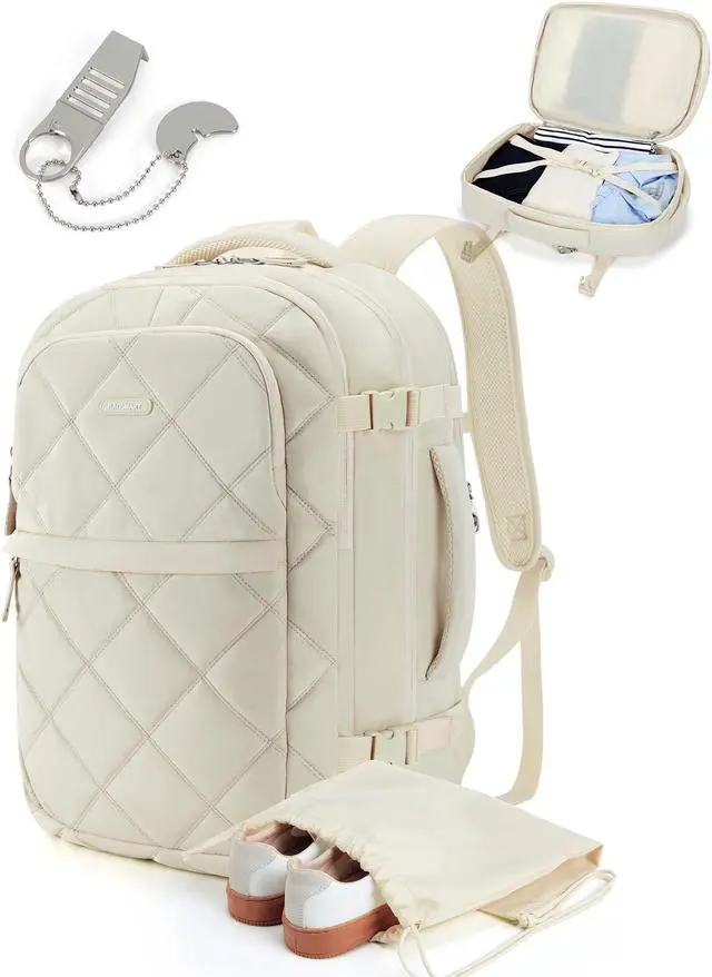 Main image of BAGSMART Travel Backpack, 30L Flight Approved Carry on Backpack with Door Lock, TSA Personal Item Backpack with 15.6 Inch Laptop Compartment & Shoe Bag,Suitcase for Travel, Classic Beige
