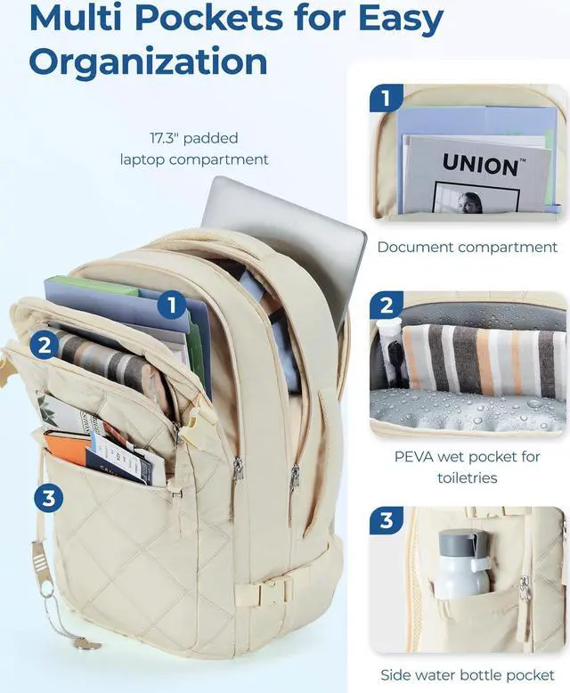 Alt view image 5 of 5 - BAGSMART Travel Backpack, 30L Flight Approved Carry on Backpack with Door Lock, TSA Personal Item Backpack with 15.6 Inch Laptop Compartment & Shoe Bag,Suitcase for Travel, Classic Beige