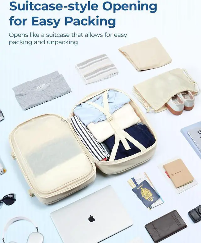 Alt view image 2 of 5 - BAGSMART Travel Backpack, 30L Flight Approved Carry on Backpack with Door Lock, TSA Personal Item Backpack with 15.6 Inch Laptop Compartment & Shoe Bag,Suitcase for Travel, Classic Beige