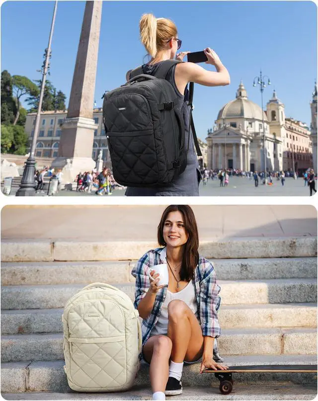 Alt view image 3 of 5 - BAGSMART Travel Backpack, 30L Flight Approved Carry on Backpack with Door Lock, TSA Personal Item Backpack with 15.6 Inch Laptop Compartment & Shoe Bag,Suitcase for Travel, Classic Beige