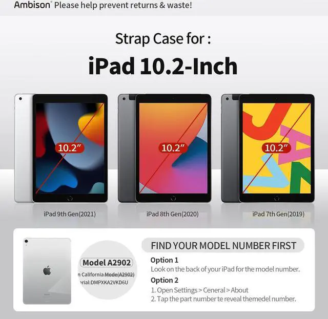 Alt view image 2 of 5 - Ambison Case for iPad 9th/8th/7th Generation 10.2'' 2021/2020/2019, [Kid Proof] Shockproof Case with 9H Tempered Glass Screen Protector, 360° Rotatable Kickstand & Hand Strap (Sky Blue & Black)