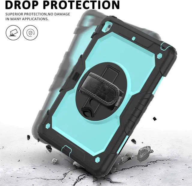 Alt view image 4 of 5 - Ambison Case for iPad 9th/8th/7th Generation 10.2'' 2021/2020/2019, [Kid Proof] Shockproof Case with 9H Tempered Glass Screen Protector, 360° Rotatable Kickstand & Hand Strap (Sky Blue & Black)