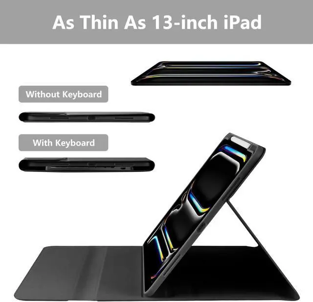 Alt view image 4 of 5 - aMZCaSE for iPad Pro 13 inch Case with Keyboard (M4, 2024), iPad Pro 13 Keyboard with Magnetic Detachable Folio Slim Cover,Smart Sleep/Wake,Pencil Holder,Black