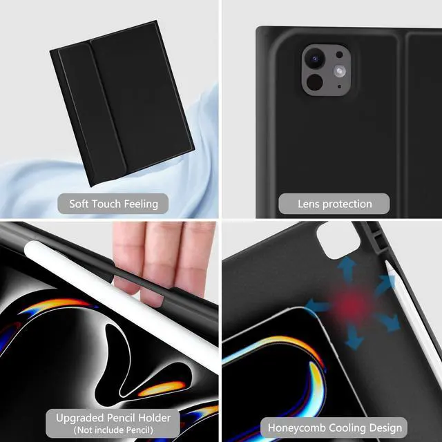 Alt view image 5 of 5 - aMZCaSE for iPad Pro 13 inch Case with Keyboard (M4, 2024), iPad Pro 13 Keyboard with Magnetic Detachable Folio Slim Cover,Smart Sleep/Wake,Pencil Holder,Black