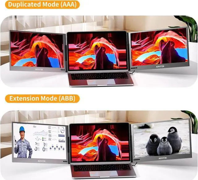 Alt view image 2 of 5 - Arvitek 15.6" Triple Monitor for Laptop, FHD 1080P Laptop Screen Extender 360° Rotation, Pro Screen Dual Monitor Extender for 12-16" Laptop(Mac,Wins,Android) Support Extend, Mirror, Portrait Mode